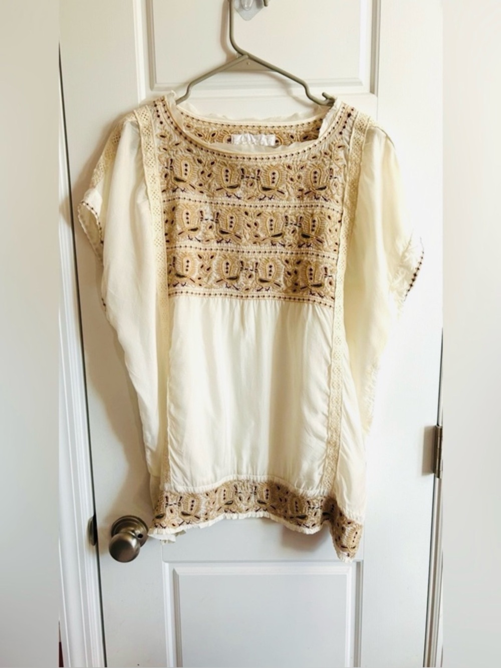Johnny Was BIYA B10418-4 Embroidered Cupra Blouse Ivory Cream Boho Top Medium